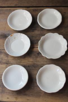 catalog photo of antique vintage white ironstone china butter pats, collection of tiny plates different patterns