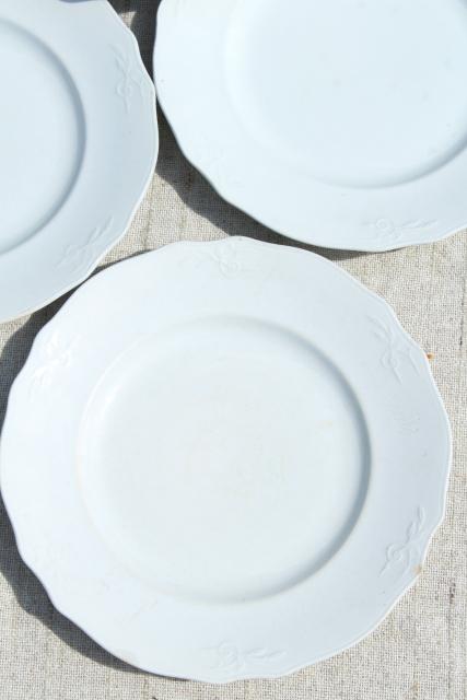 photo of antique vintage white ironstone china plates, Alfred Meakin embossed wheat #1