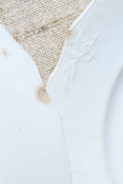 photo of antique vintage white ironstone china plates, Alfred Meakin embossed wheat #3