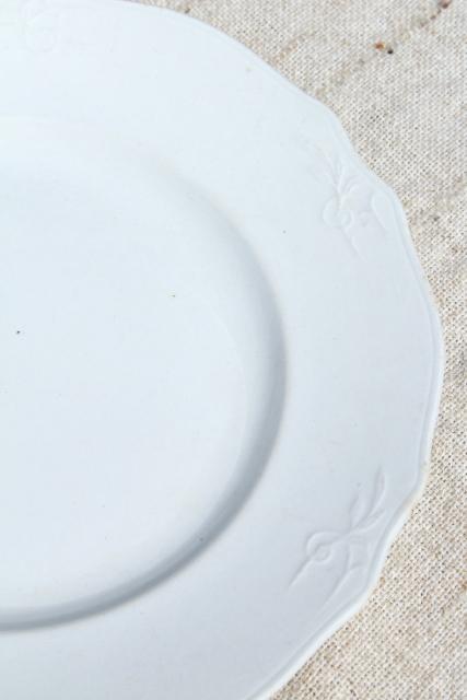 photo of antique vintage white ironstone china plates, Alfred Meakin embossed wheat #4