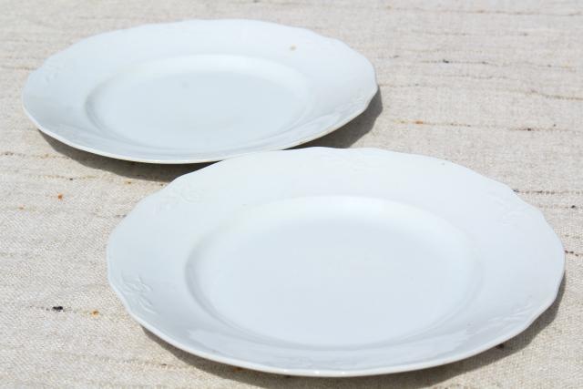 photo of antique vintage white ironstone china plates, Alfred Meakin embossed wheat #7