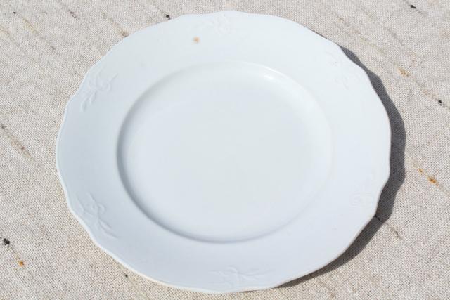 photo of antique vintage white ironstone china plates, Alfred Meakin embossed wheat #8