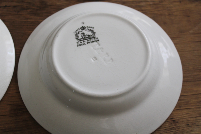 photo of antique vintage white ironstone china soup bowls, T & R Boote backstamp marks #3