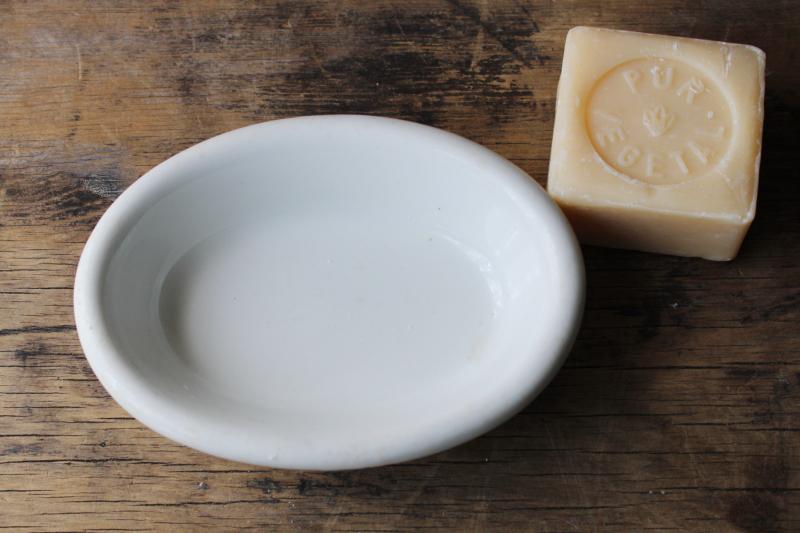 photo of antique vintage white ironstone soap dish, heavy old porcelain china  #4