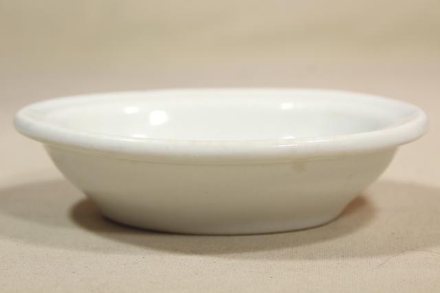 photo of antique vintage white ironstone soap dish, heavy old porcelain china oval bowl #2