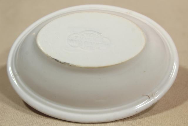 photo of antique vintage white ironstone soap dish, heavy old porcelain china oval bowl #5