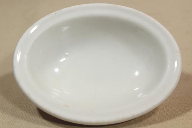 photo of antique vintage white ironstone soap dish, heavy old porcelain china oval bowl #6