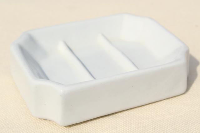 photo of antique vintage white ironstone soap dish, heavy old porcelain china soapdish #1