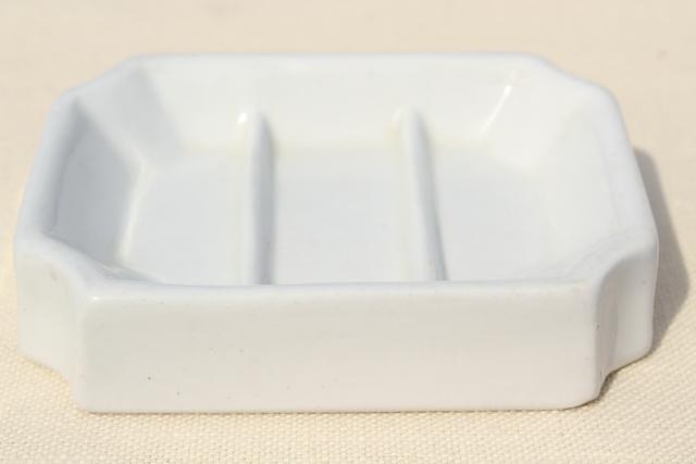 photo of antique vintage white ironstone soap dish, heavy old porcelain china soapdish #2