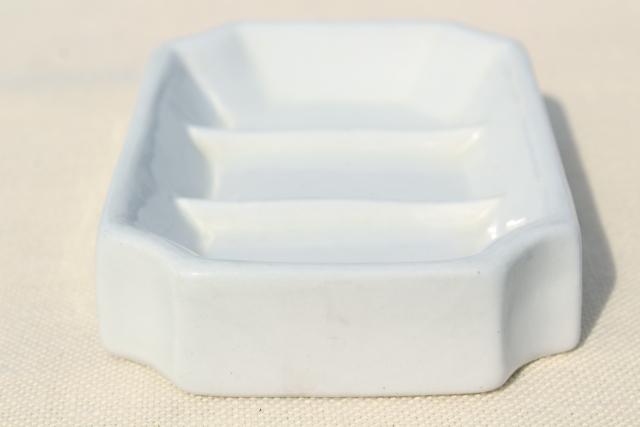 photo of antique vintage white ironstone soap dish, heavy old porcelain china soapdish #3