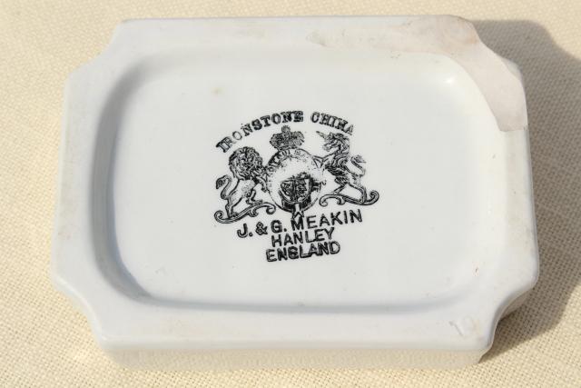 photo of antique vintage white ironstone soap dish, heavy old porcelain china soapdish #5