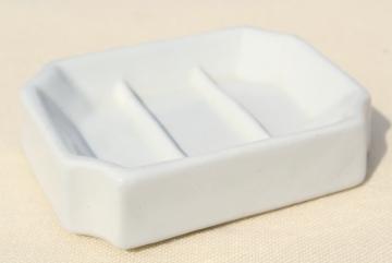 catalog photo of antique vintage white ironstone soap dish, heavy old porcelain china soapdish