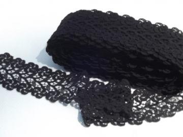 catalog photo of antique vintage wide black lace insertion sewing trim, rayon or silk?