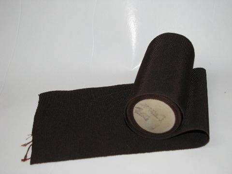 photo of antique vintage wide grosgrain ribbon, original roll, deep brown #1