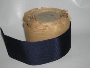 catalog photo of antique vintage wide grosgrain ribbon, original roll, navy blue