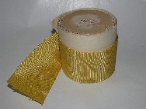 photo of antique vintage wide grosgrain ribbon, original roll, yellow gold #1