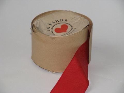 photo of antique vintage wide silk ribbon, original roll, cherry red #1