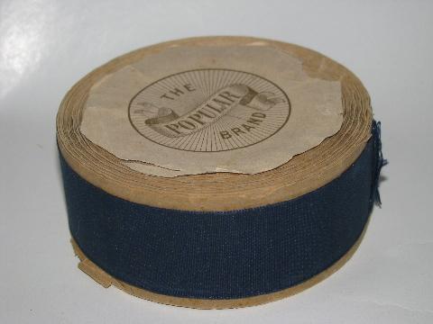 photo of antique vintage wide silk ribbon, original roll, navy blue #1