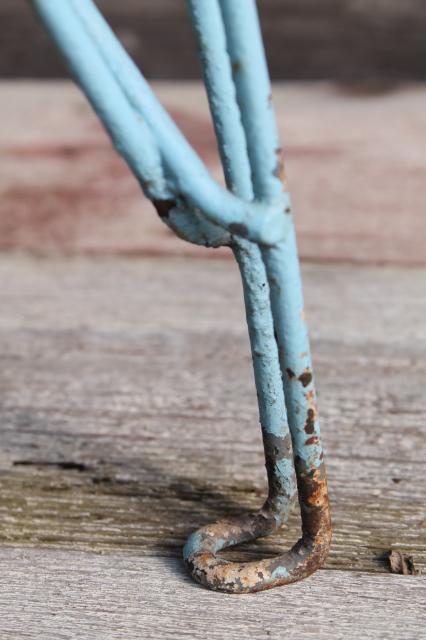 photo of antique vintage wire basket laundry stand or general store shop display w/ shabby old robins egg blue paint #2