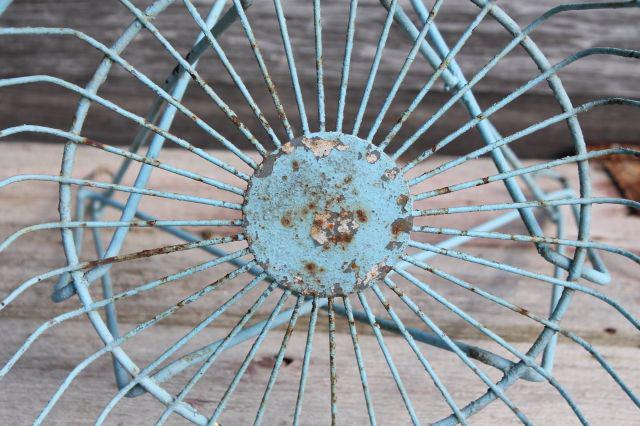 photo of antique vintage wire basket laundry stand or general store shop display w/ shabby old robins egg blue paint #3