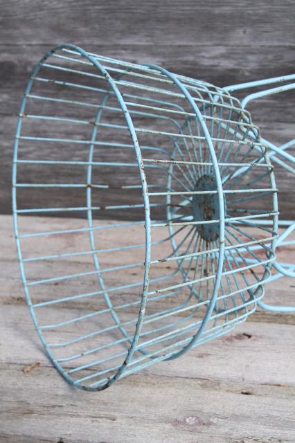 photo of antique vintage wire basket laundry stand or general store shop display w/ shabby old robins egg blue paint #10