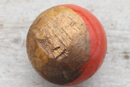 photo of antique vintage wood croquet balls, lawn bowling or bocce ball set w/ old paint #5