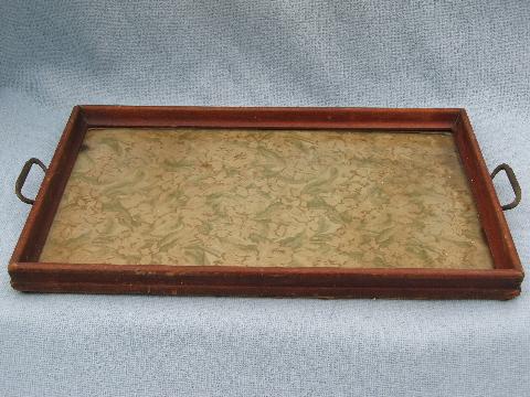 photo of antique & vintage wood framed trays, glass topped tray collection #5