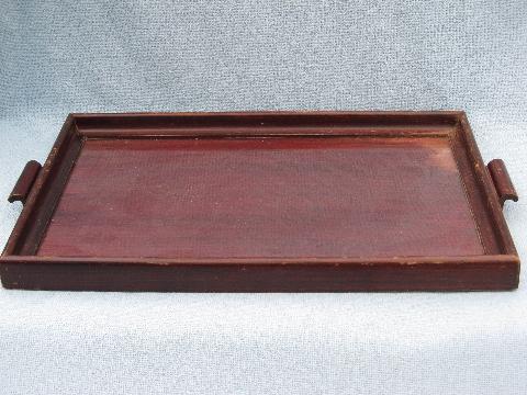 photo of antique & vintage wood framed trays, glass topped tray collection #8