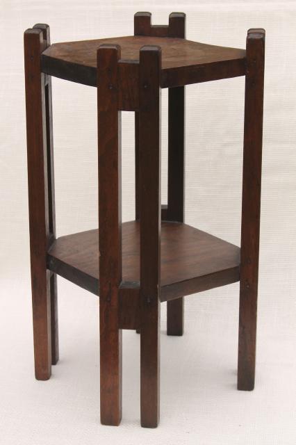 photo of antique vintage wood plant stand or small table, Arts & Crafts style stick construction #1