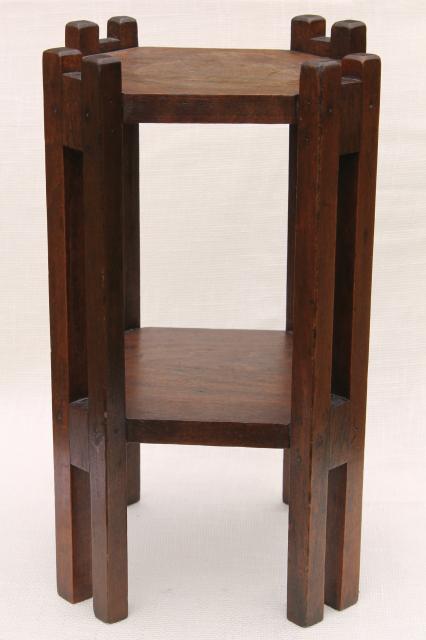 photo of antique vintage wood plant stand or small table, Arts & Crafts style stick construction #2