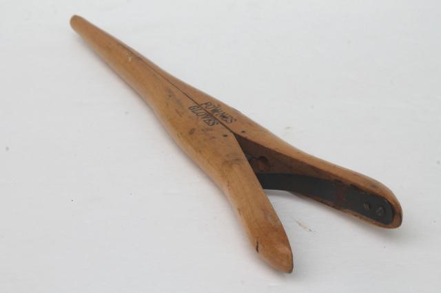 photo of antique vintage wood spring clamp glove turner / form blocker, Fownes Gloves advertising #4