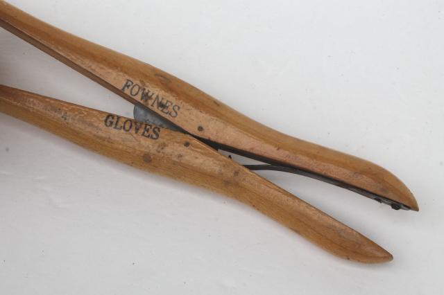 photo of antique vintage wood spring clamp glove turner / form blocker, Fownes Gloves advertising #6