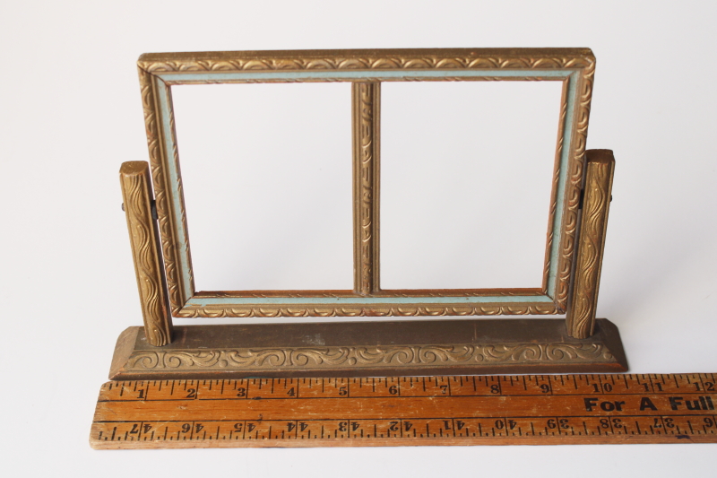 photo of antique vintage wood swivel tilt frame rare double frame for couple portrait photos picture frame  #2