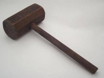 catalog photo of antique vintage wooden hammer, large primitive wood mallet 