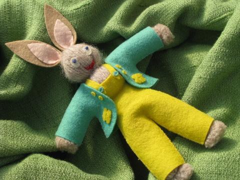 photo of antique vintage wool felt / yarn Easter bunny doll, decoration or toy #1