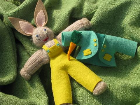photo of antique vintage wool felt / yarn Easter bunny doll, decoration or toy #3
