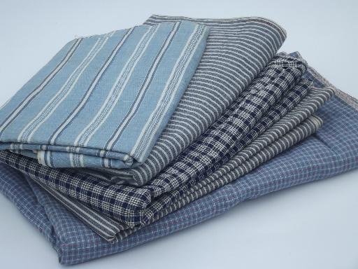 photo of antique & vintage work shirt fabric, old indigo blue shirting lot #1