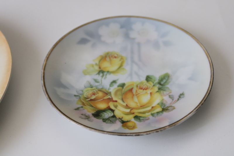 photo of antique vintage yellow roses china plates lot, collection of mismatched florals #9