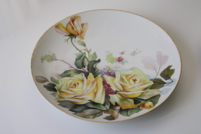 photo of antique vintage yellow roses china plates lot, collection of mismatched florals #10