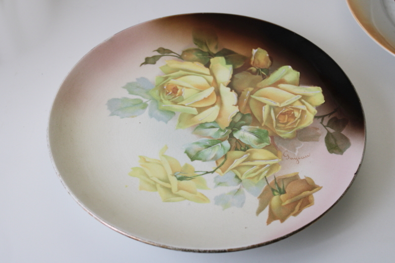 photo of antique vintage yellow roses china plates lot, collection of mismatched florals #11