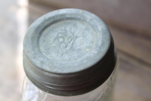 photo of antique waffle pattern glass canister hoosier jar, flattened shape quart jar #6