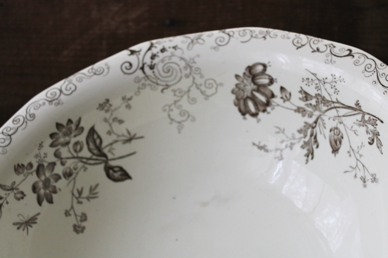 photo of antique wash basin bowl, 1800s vintage aesthetic brown transferware ironstone china #2