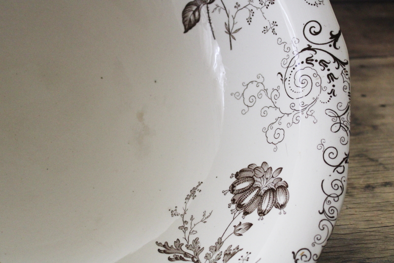 photo of antique wash basin bowl, 1800s vintage aesthetic brown transferware ironstone china #4