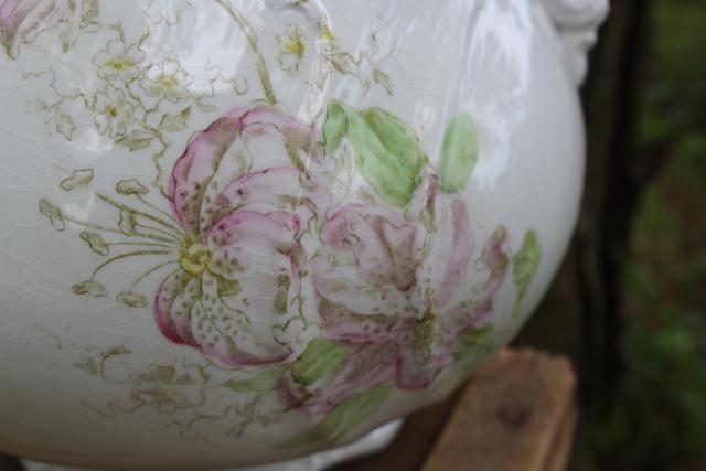 photo of antique wash stand water pitcher, lily floral pattern jug, vintage Victor porcelain china #2