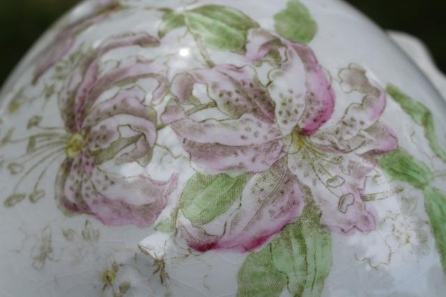 photo of antique wash stand water pitcher, lily floral pattern jug, vintage Victor porcelain china #9