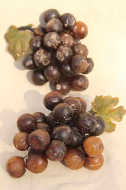 photo of antique wax fruit, shabby vintage bunches of purple black grapes #1