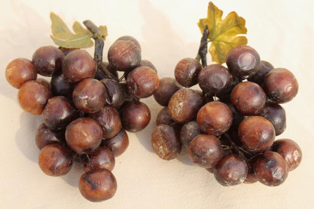 photo of antique wax fruit, shabby vintage bunches of purple black grapes #2