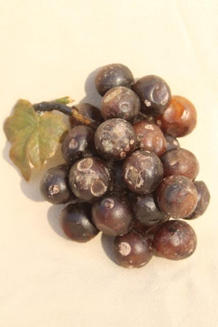 photo of antique wax fruit, shabby vintage bunches of purple black grapes #3