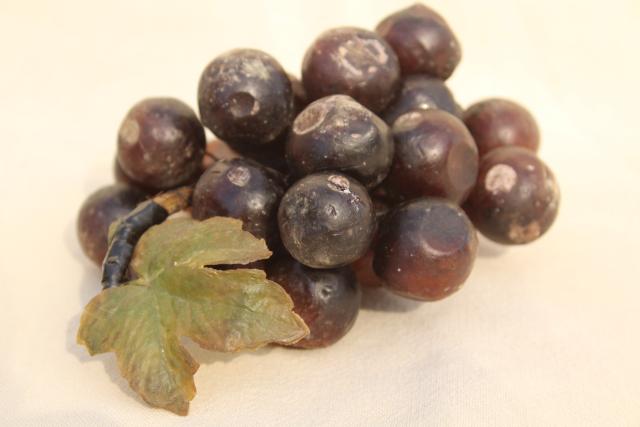 photo of antique wax fruit, shabby vintage bunches of purple black grapes #4