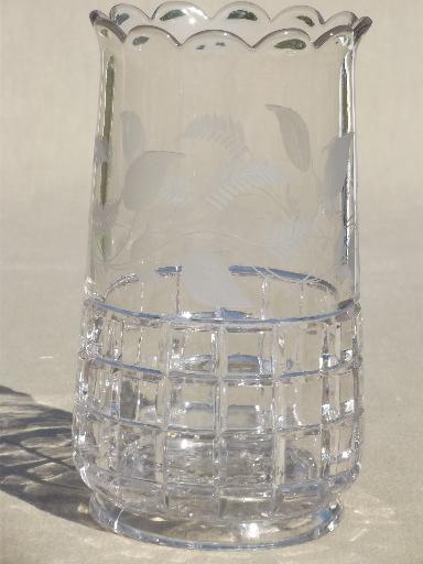 photo of antique wheel cut glass spooner, early 1900s spoon holder or celery vase #1